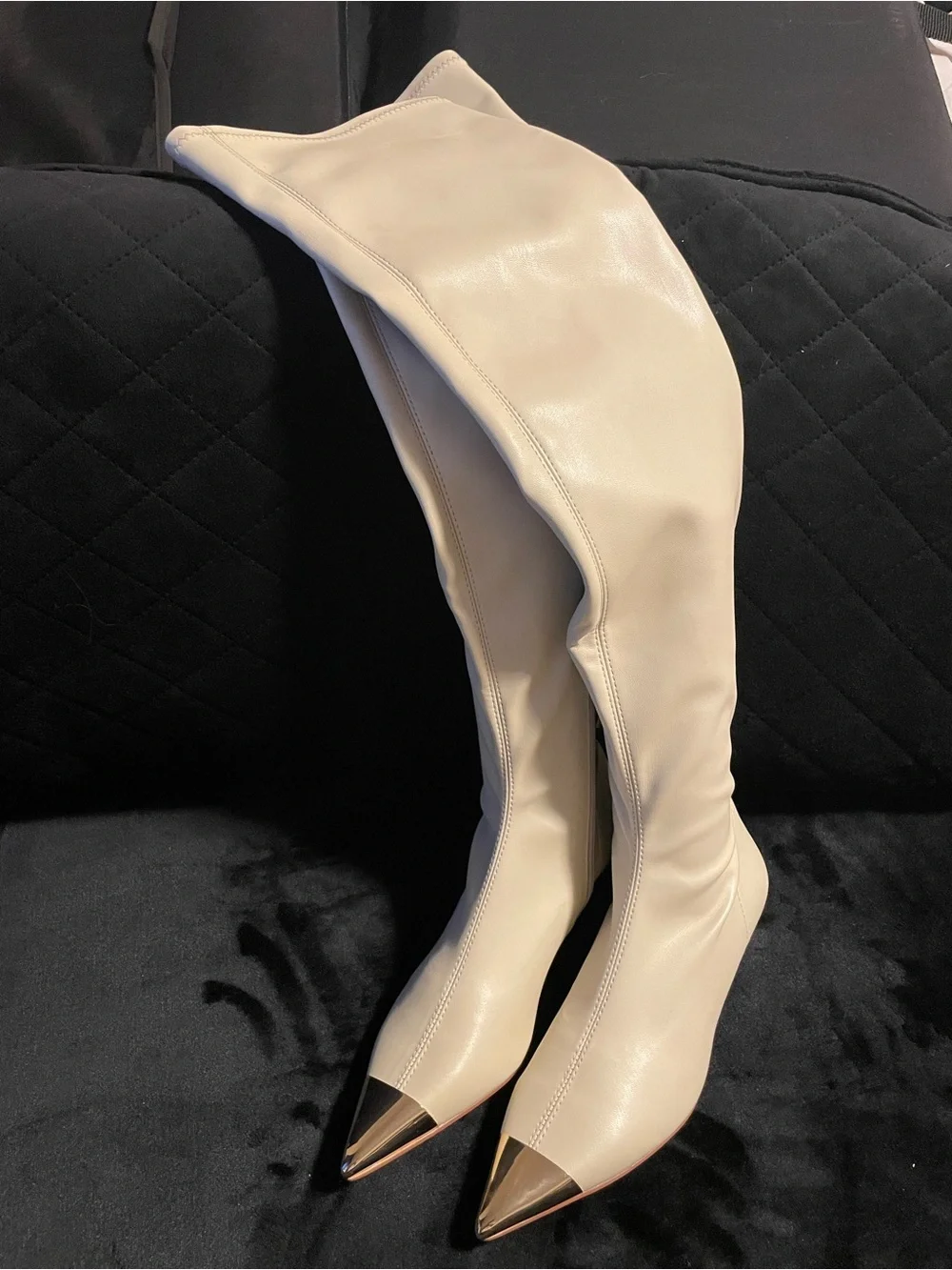Katy Perry brand new Women's Over-the-Knee Cream Boots with Gold Toe Cap